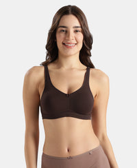 Wirefree Non Padded Super Combed Cotton Elastane Stretch Full Coverage Everyday Bra with Concealed Shaper Panel - Coffee
