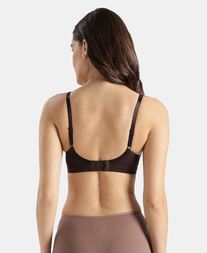 Wirefree Non Padded Super Combed Cotton Elastane Stretch Full Coverage Everyday Bra with Concealed Shaper Panel - Coffee