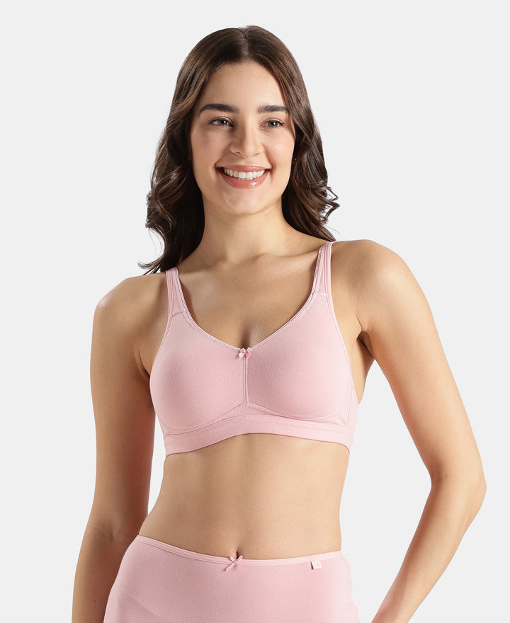 Wirefree Non Padded Super Combed Cotton Elastane Stretch Full Coverage Everyday Bra with Concealed Shaper Panel - Crush N Blush