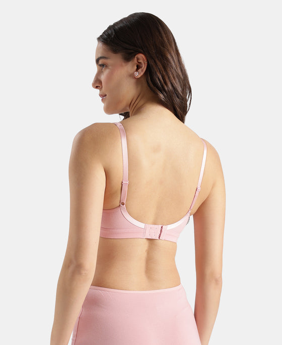 Wirefree Non Padded Super Combed Cotton Elastane Stretch Full Coverage Everyday Bra with Concealed Shaper Panel - Crush N Blush