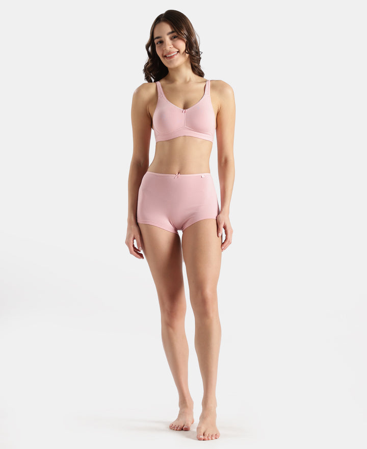 Wirefree Non Padded Super Combed Cotton Elastane Stretch Full Coverage Everyday Bra with Concealed Shaper Panel - Crush N Blush