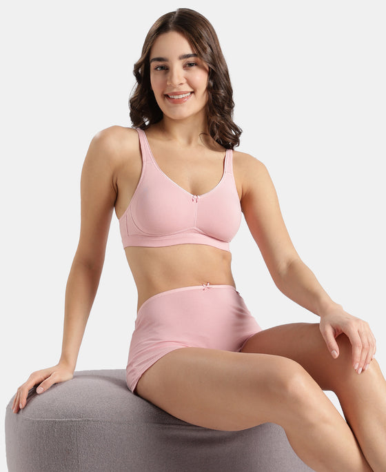 Wirefree Non Padded Super Combed Cotton Elastane Stretch Full Coverage Everyday Bra with Concealed Shaper Panel - Crush N Blush
