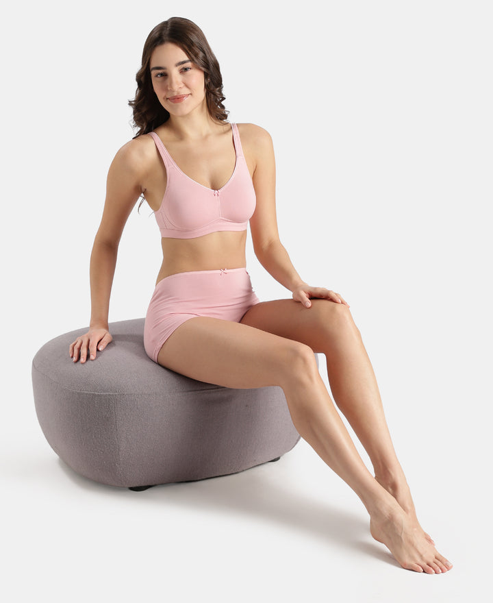 Wirefree Non Padded Super Combed Cotton Elastane Stretch Full Coverage Everyday Bra with Concealed Shaper Panel - Crush N Blush
