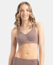 Wirefree Non Padded Super Combed Cotton Elastane Stretch Full Coverage Everyday Bra with Concealed Shaper Panel - Deep Taupe