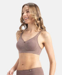 Wirefree Non Padded Super Combed Cotton Elastane Stretch Full Coverage Everyday Bra with Concealed Shaper Panel - Deep Taupe