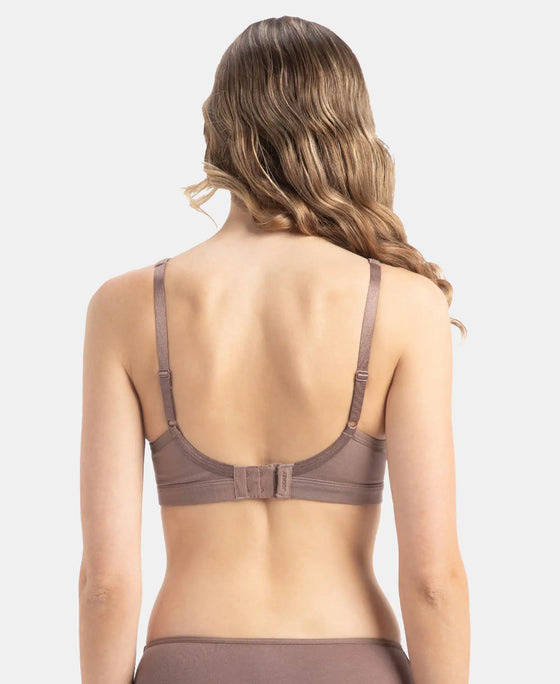 Wirefree Non Padded Super Combed Cotton Elastane Stretch Full Coverage Everyday Bra with Concealed Shaper Panel - Deep Taupe