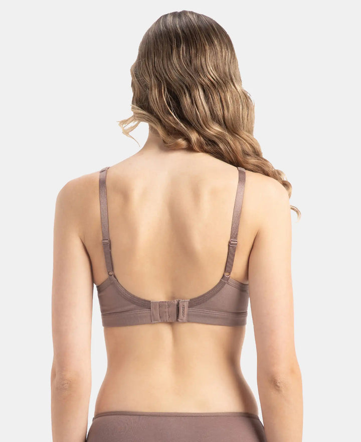 Wirefree Non Padded Super Combed Cotton Elastane Stretch Full Coverage Everyday Bra with Concealed Shaper Panel - Deep Taupe
