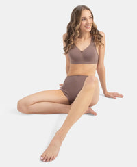Wirefree Non Padded Plus Size Super Combed Cotton Elastane Stretch Full Coverage Everyday Bra with Concealed Shaper Panel - Deep Taupe
