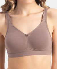 Wirefree Non Padded Super Combed Cotton Elastane Stretch Full Coverage Everyday Bra with Concealed Shaper Panel - Deep Taupe