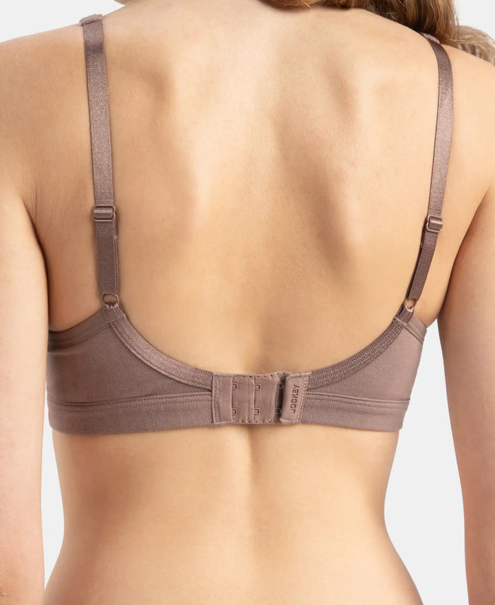Wirefree Non Padded Super Combed Cotton Elastane Stretch Full Coverage Everyday Bra with Concealed Shaper Panel - Deep Taupe