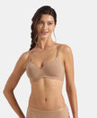 Wirefree Padded Super Combed Cotton Elastane Stretch Full Coverage T-Shirt Bra with Lace Styling on Wings - Almondine