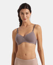 Wirefree Padded Super Combed Cotton Elastane Stretch Full Coverage T-Shirt Bra with Lace Styling on Wings - Shark
