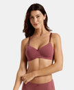 Wirefree Padded Super Combed Cotton Elastane Stretch Full Coverage T-Shirt Bra with Lace Styling on Wings - Wild Ginger
