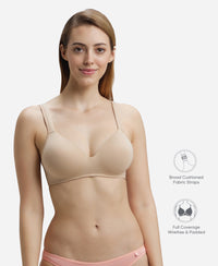 Wirefree Padded Super Combed Cotton Elastane Stretch Full Coverage Lounge Bra with Broad Cushioned Fabric Strap - Light Skin
