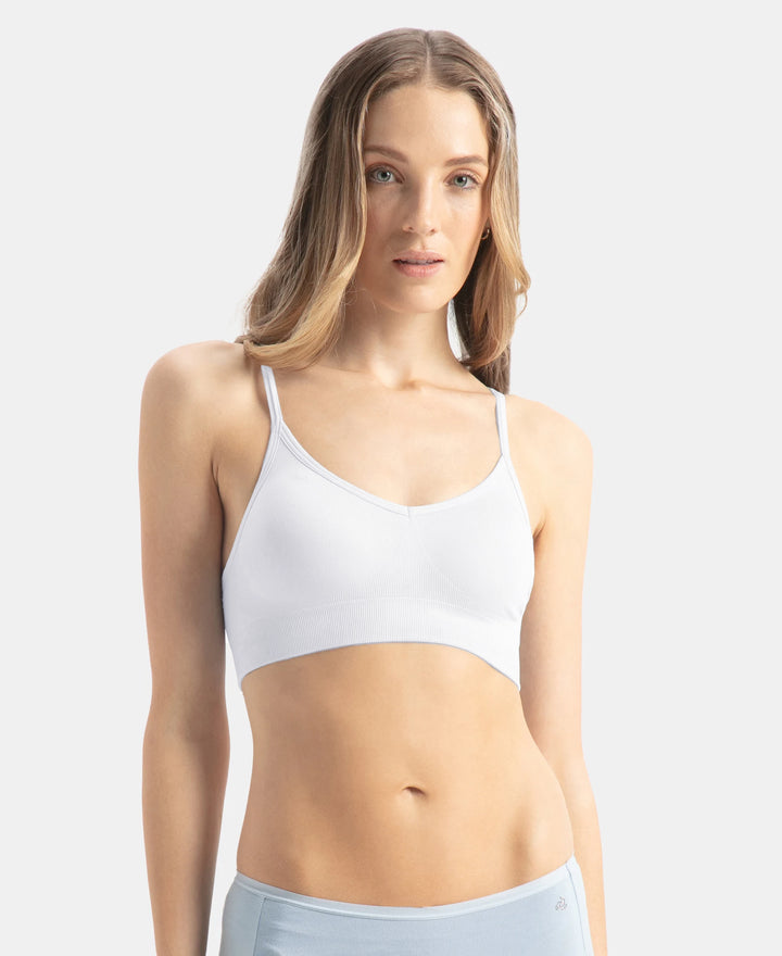 Wirefree Seamfree Non Padded Micro Touch Nylon Elastane Stretch Full Coverage Beginners Bra with Optional Cross Back Styling - White