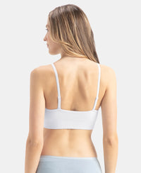 Wirefree Seamfree Non Padded Micro Touch Nylon Elastane Stretch Full Coverage Beginners Bra with Optional Cross Back Styling - White