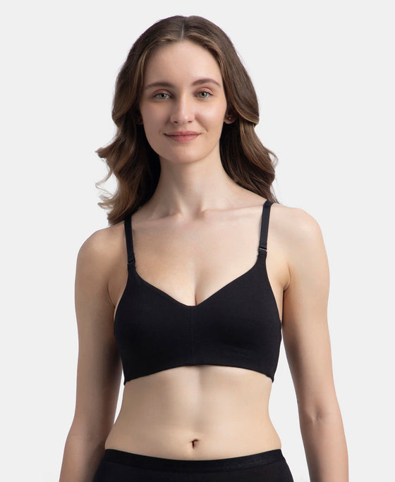 Wirefree Non Padded Super Combed Cotton Elastane Stretch Full Coverage Everyday Bra with Concealed Underband - Black