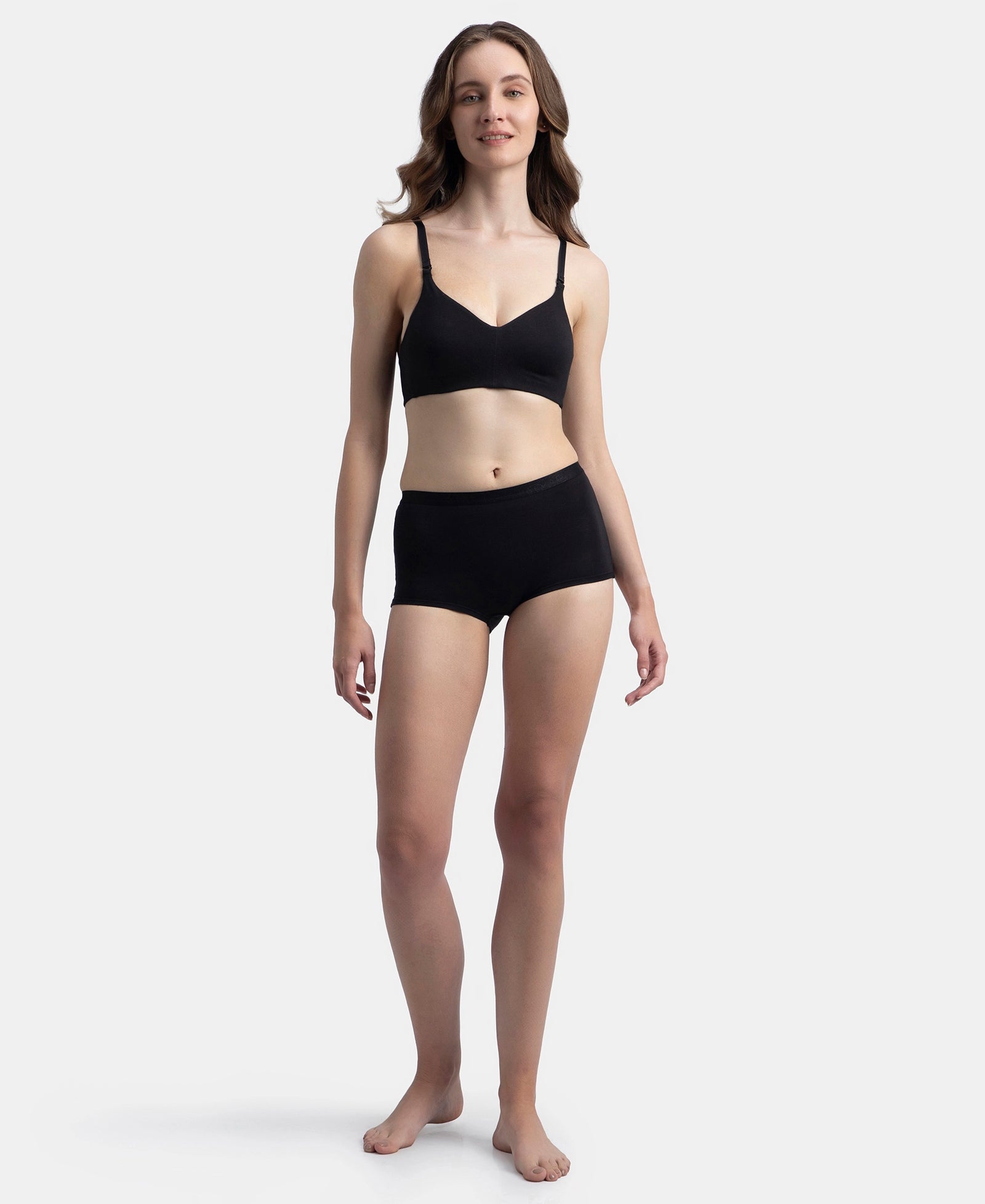 Wirefree Non Padded Super Combed Cotton Elastane Stretch Full Coverage Everyday Bra with Concealed Underband - Black