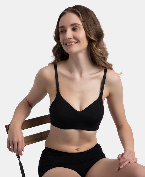 Wirefree Non Padded Super Combed Cotton Elastane Stretch Full Coverage Everyday Bra with Concealed Underband - Black