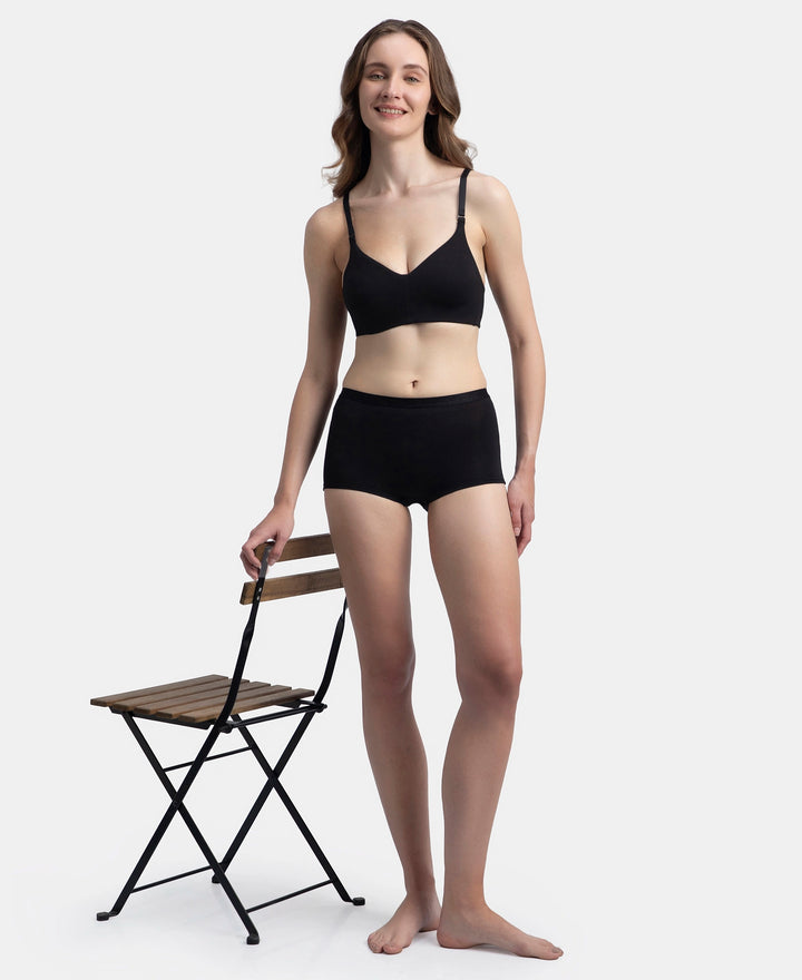 Wirefree Non Padded Super Combed Cotton Elastane Stretch Full Coverage Everyday Bra with Concealed Underband - Black