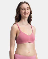 Wirefree Non Padded Super Combed Cotton Elastane Stretch Full Coverage Everyday Bra with Concealed Underband - Heather Rose