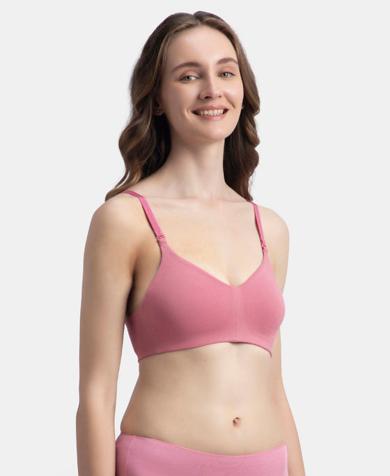 Wirefree Non Padded Super Combed Cotton Elastane Stretch Full Coverage Everyday Bra with Concealed Underband - Heather Rose