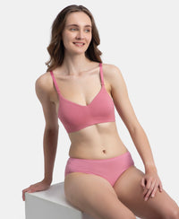 Wirefree Non Padded Super Combed Cotton Elastane Stretch Full Coverage Everyday Bra with Concealed Underband - Heather Rose