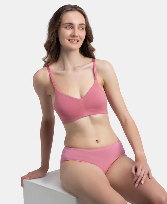Wirefree Non Padded Super Combed Cotton Elastane Stretch Full Coverage Everyday Bra with Concealed Underband - Heather Rose