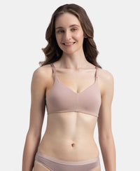 Wirefree Non Padded Super Combed Cotton Elastane Stretch Full Coverage Everyday Bra with Concealed Underband - Mocha