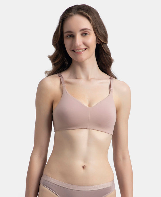 Wirefree Non Padded Super Combed Cotton Elastane Stretch Full Coverage Everyday Bra with Concealed Underband - Mocha