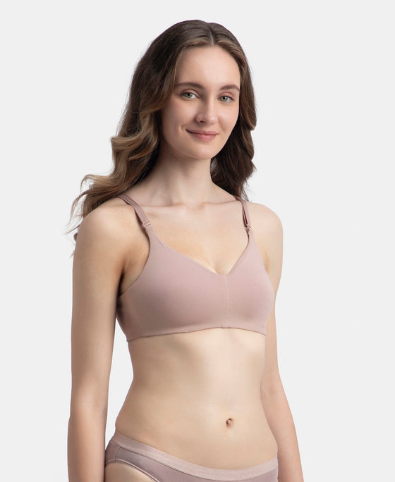 Wirefree Non Padded Super Combed Cotton Elastane Stretch Full Coverage Everyday Bra with Concealed Underband - Mocha