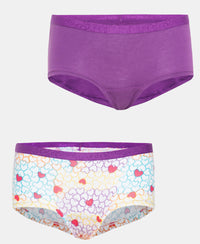 Super Combed Cotton Elastane Stretch Printed Shorts with Ultrasoft Waistband - Violet & Assorted Print (Pack of 2)