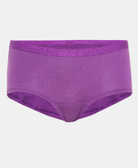 Super Combed Cotton Elastane Stretch Printed Shorts with Ultrasoft Waistband - Violet & Assorted Print (Pack of 2)