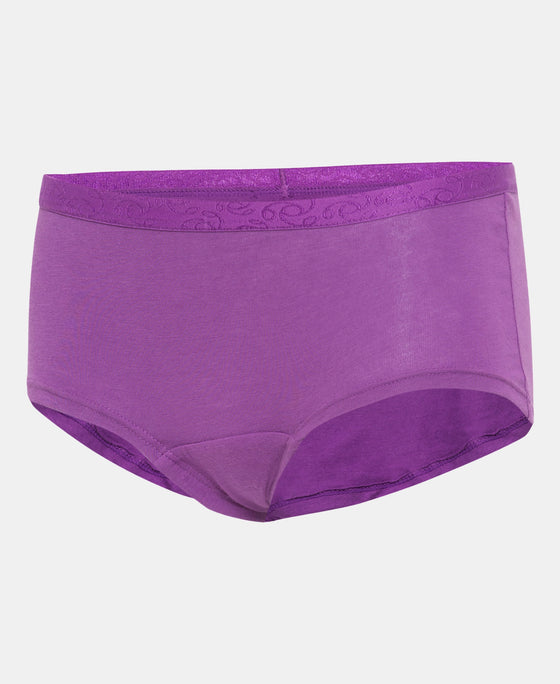 Super Combed Cotton Elastane Stretch Printed Shorts with Ultrasoft Waistband - Violet & Assorted Print (Pack of 2)