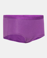 Super Combed Cotton Elastane Stretch Printed Shorts with Ultrasoft Waistband - Violet & Assorted Print (Pack of 2)