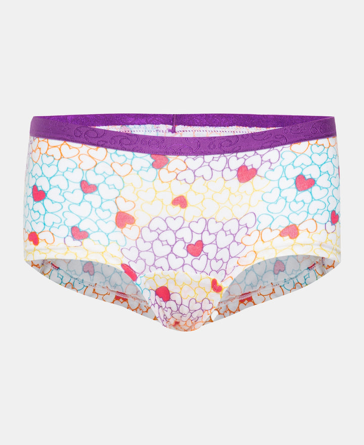 Super Combed Cotton Elastane Stretch Printed Shorts with Ultrasoft Waistband - Violet & Assorted Print (Pack of 2)