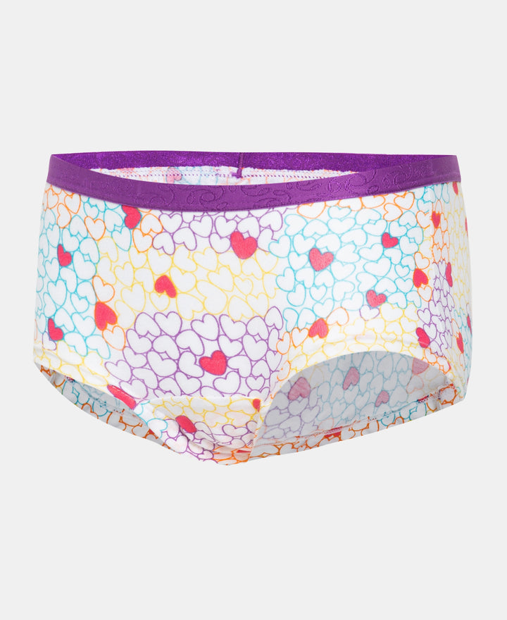 Super Combed Cotton Elastane Stretch Printed Shorts with Ultrasoft Waistband - Violet & Assorted Print (Pack of 2)