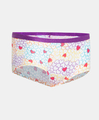 Super Combed Cotton Elastane Stretch Printed Shorts with Ultrasoft Waistband - Violet & Assorted Print (Pack of 2)