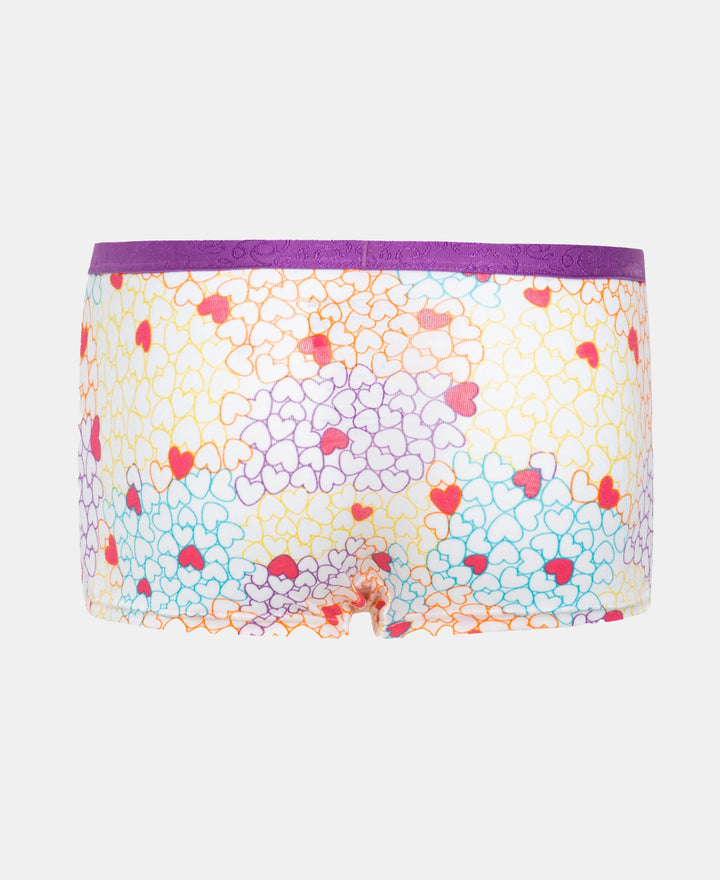 Super Combed Cotton Elastane Stretch Printed Shorts with Ultrasoft Waistband - Violet & Assorted Print (Pack of 2)
