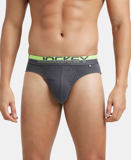 Super Combed Cotton Rib Solid Brief with Ultrasoft Waistband  - Asphalt (Pack of 2)-1