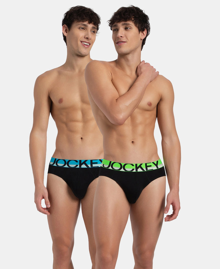 Super Combed Cotton Rib Solid Brief with Ultrasoft Waistband - New Black (Pack of 2)