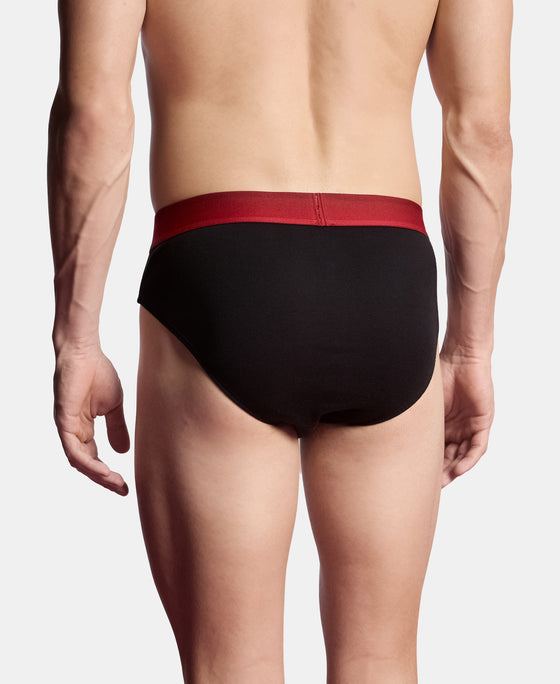 Super Combed Cotton Rib Solid Brief with Ultrasoft Waistband - Black & Red