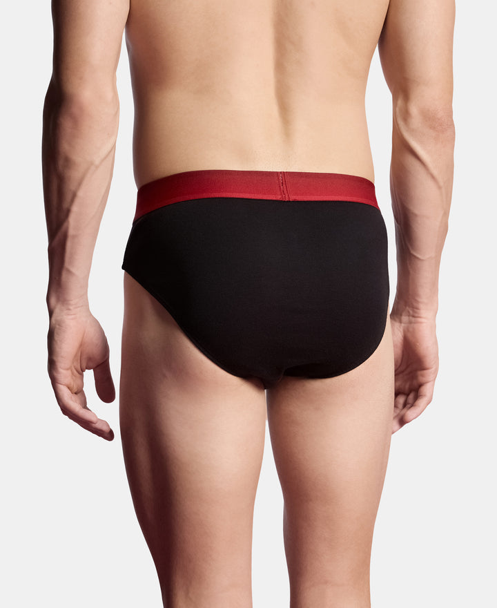 Super Combed Cotton Rib Solid Brief with Ultrasoft Waistband - Black & Red