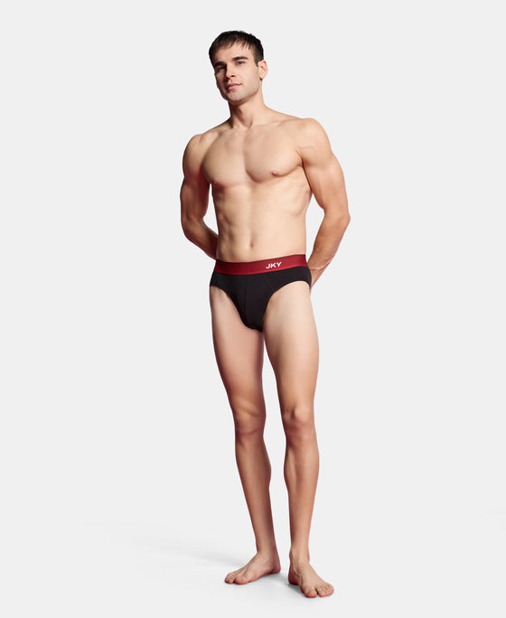 Super Combed Cotton Rib Solid Brief with Ultrasoft Waistband - Black & Red