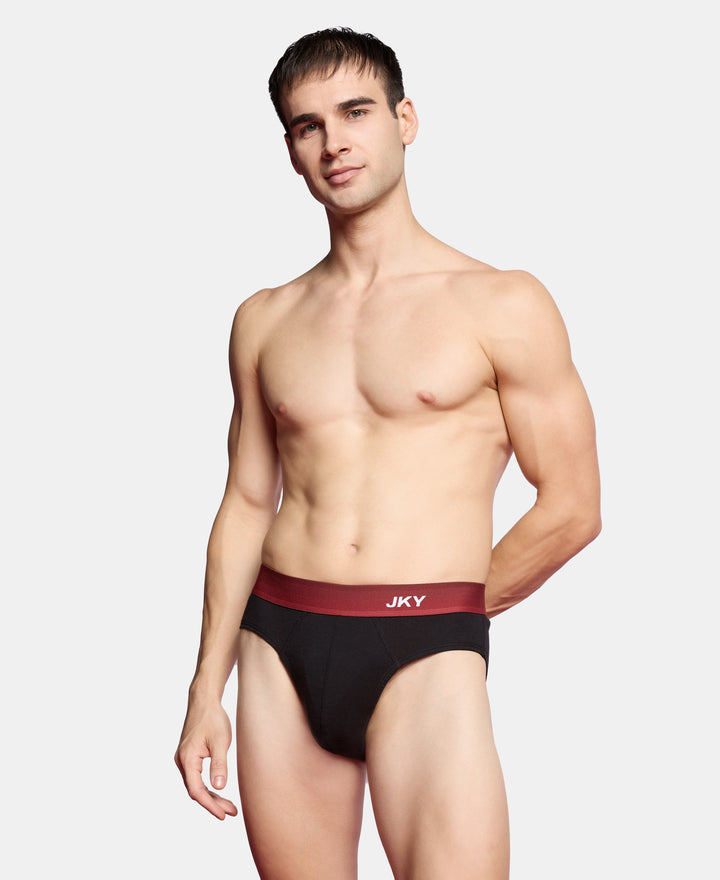 Super Combed Cotton Rib Solid Brief with Ultrasoft Waistband - Black & Red