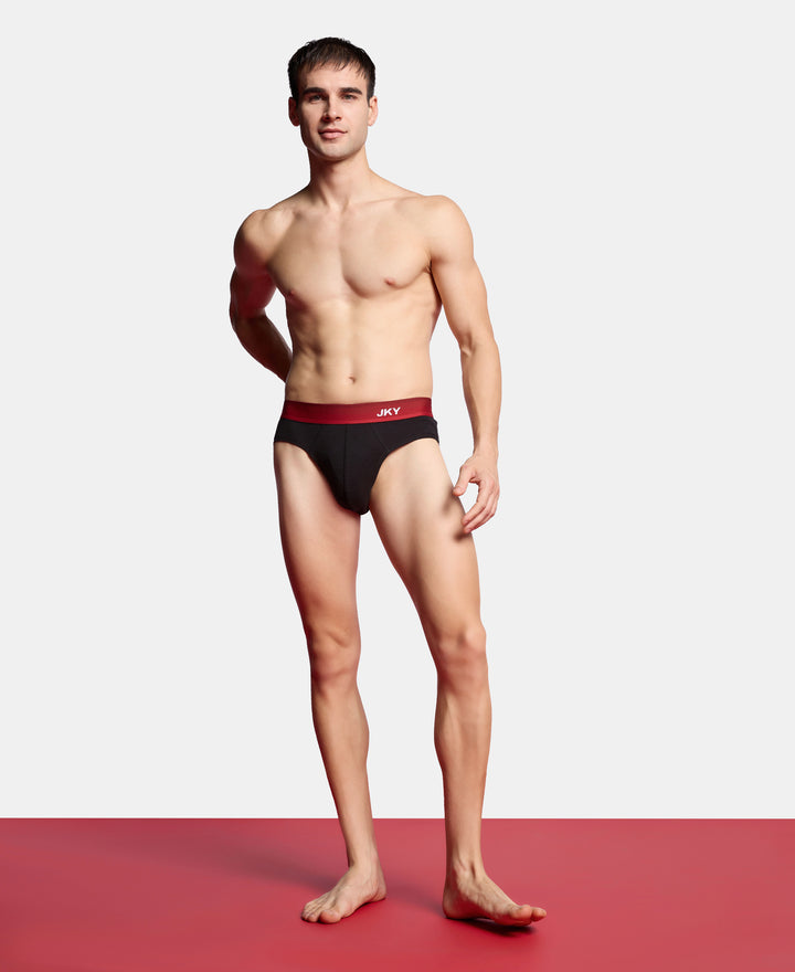 Super Combed Cotton Rib Solid Brief with Ultrasoft Waistband - Black & Red