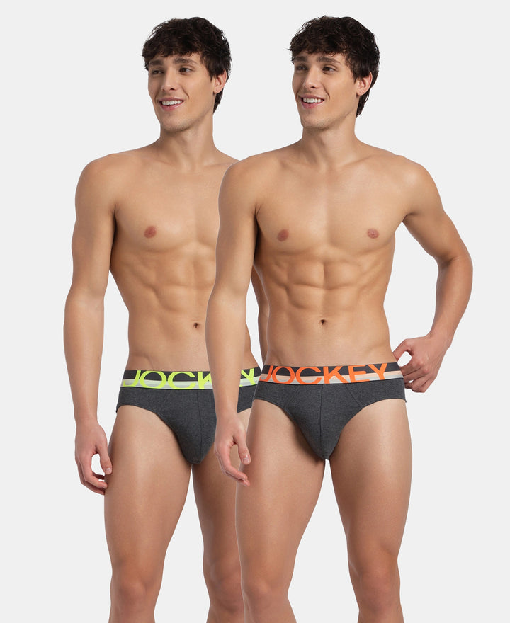 Super Combed Cotton Rib Solid Brief with Ultrasoft Waistband - Charcoal Melange (Pack of 2)