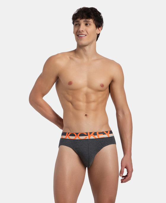 Super Combed Cotton Rib Solid Brief with Ultrasoft Waistband - Charcoal Melange (Pack of 2)