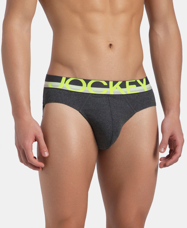Super Combed Cotton Rib Solid Brief with Ultrasoft Waistband - Charcoal Melange (Pack of 2)