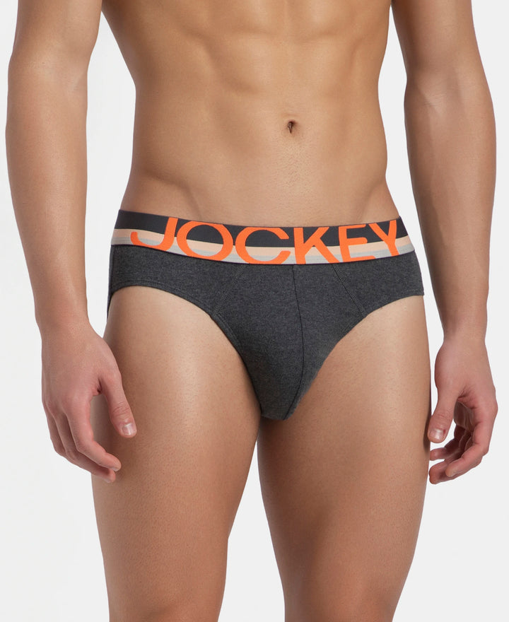 Super Combed Cotton Rib Solid Brief with Ultrasoft Waistband - Charcoal Melange (Pack of 2)